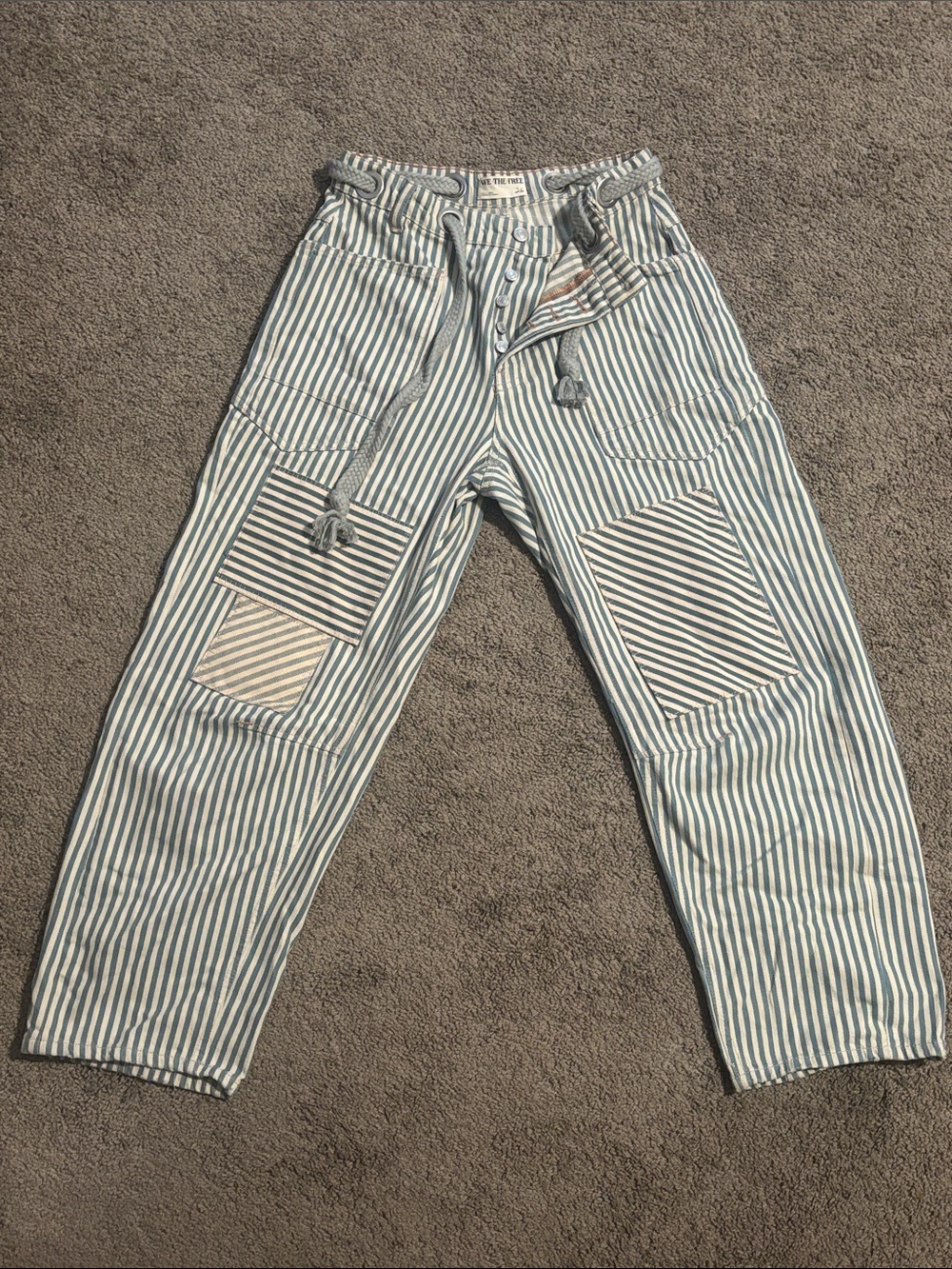 Free People ‘We The Free’, Moxie Railroad Striped Barrel Jeans, Sz 26